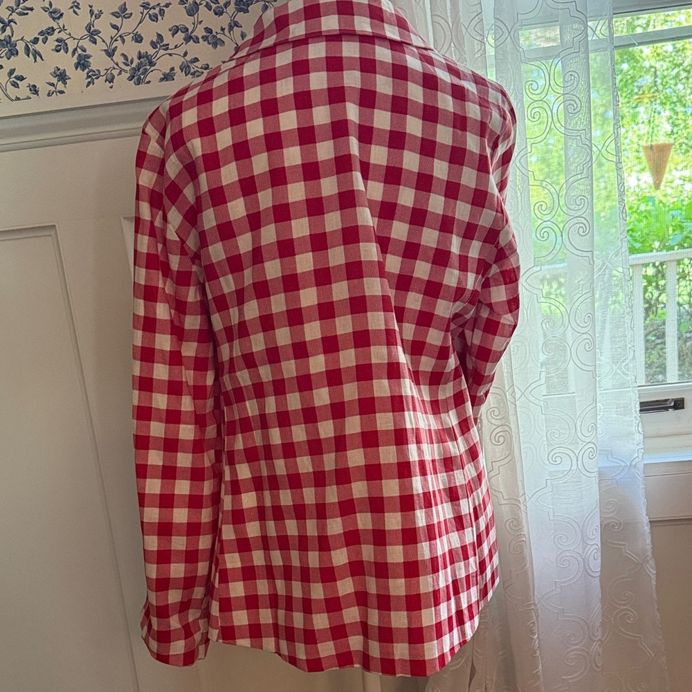 Red and White Checkered Women's Jacket - Picture 3 of 4